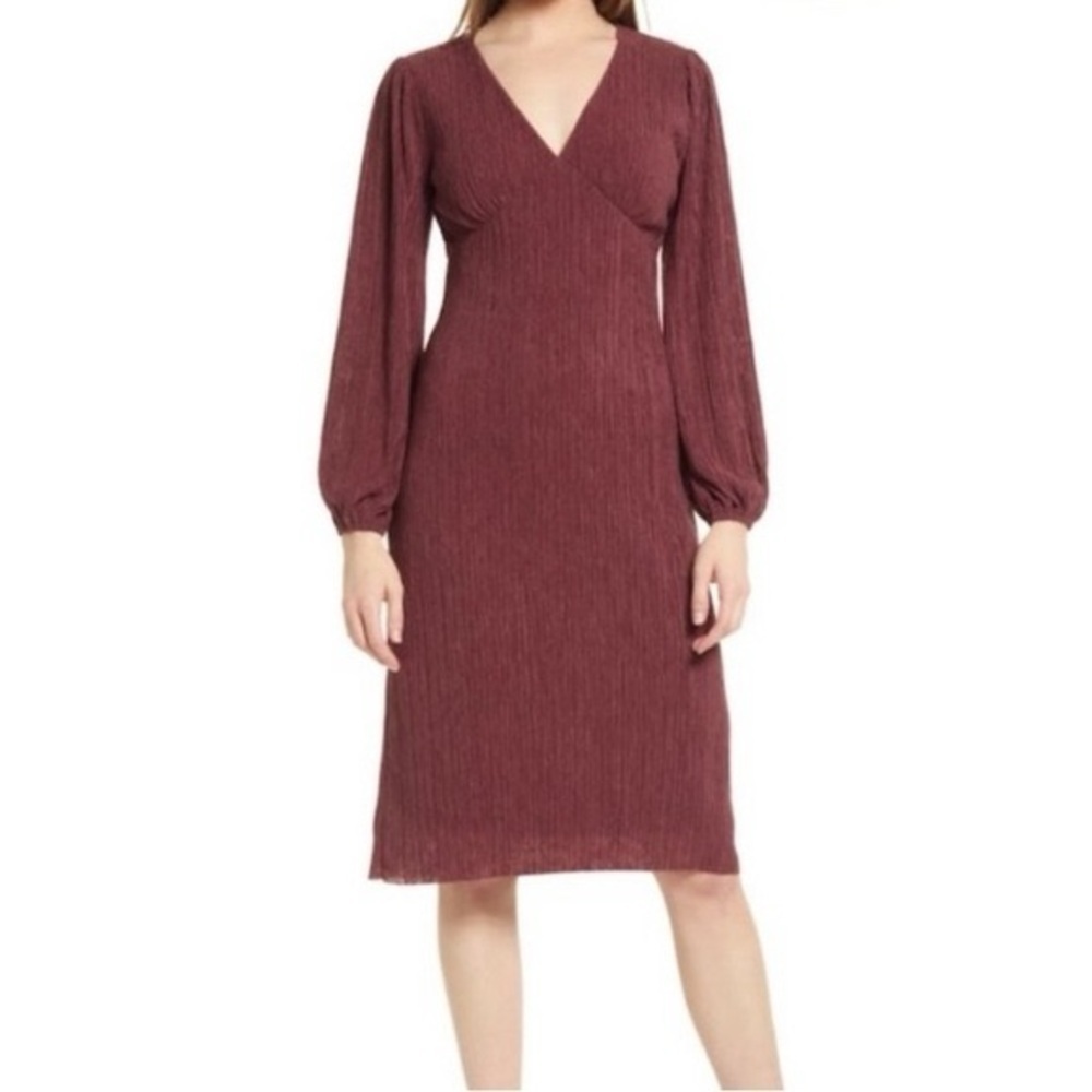 NWT All in Favor Plissé Long Sleeve Empire Waist Midi Dress Wild Ginger Sz Small